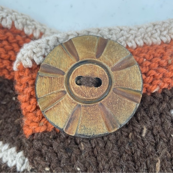 Handmade Nubby Knit Brown Rust Blue White Wood Hobo Bag Satchel Boho Crossbody - Picture 3 of 10